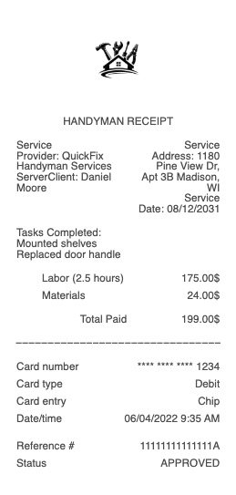 Handyman Receipt