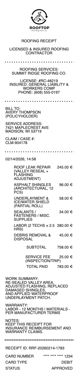 Roofing Receipt