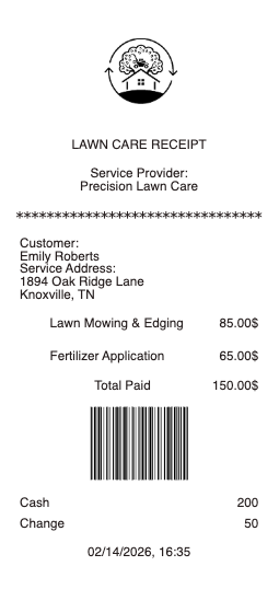 Lawn Care Receipt