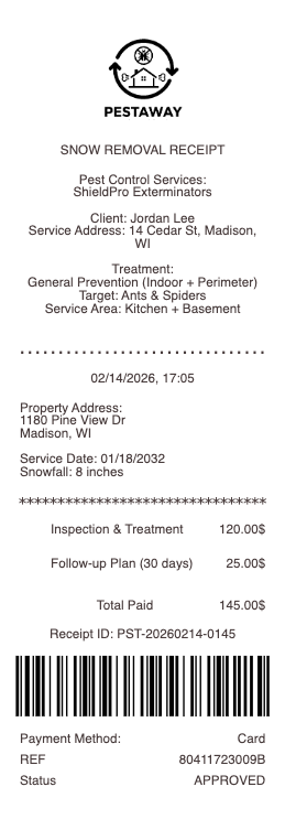 Pest Control Receipt