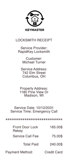 Locksmith Receipt
