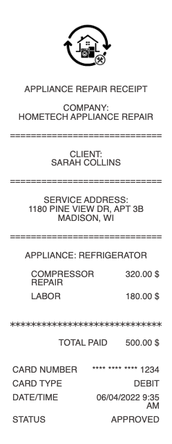 Appliance Repair Receipt