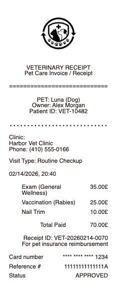 Vet Receipt