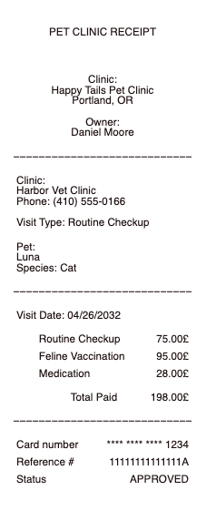 Pet Clinic Receipt