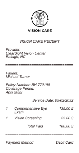 Vision Care Receipt