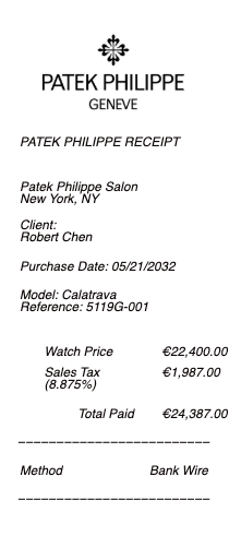 Patek Philippe Receipt