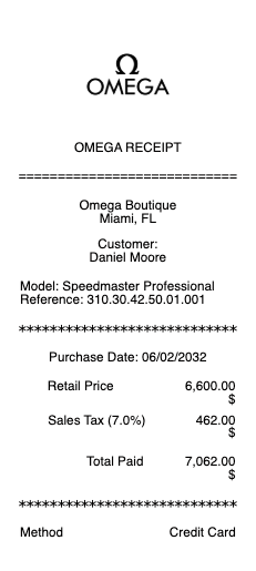 Omega Receipt