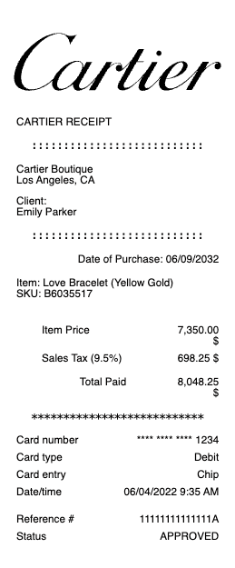 Cartier Receipt