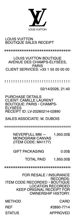 Louis Vuitton Receipt