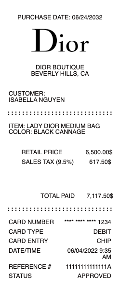 Dior Receipt