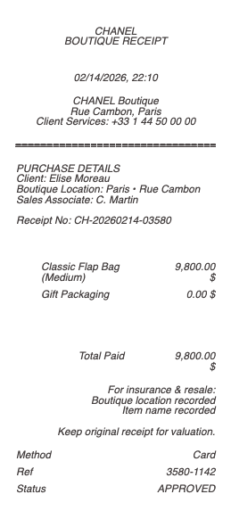 Chanel Receipt