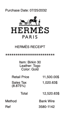 Hermès Receipt