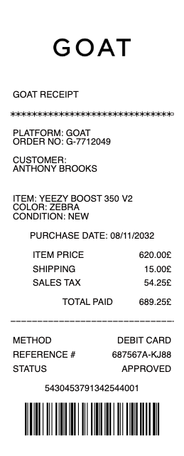 GOAT Receipt