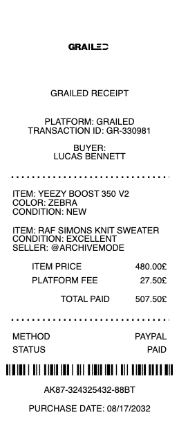 Grailed Receipt