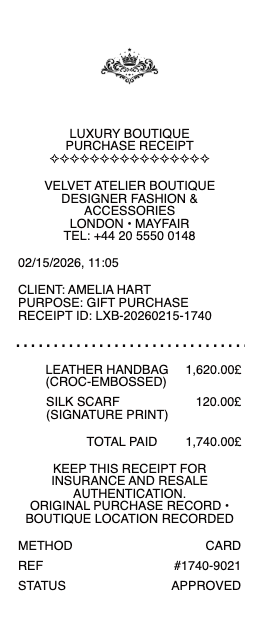 Luxury Boutique Receipt