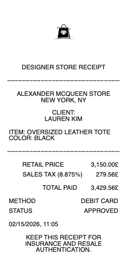 Designer Store Receipt