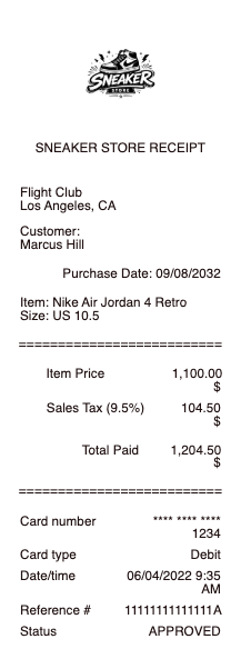Sneaker Store Receipt