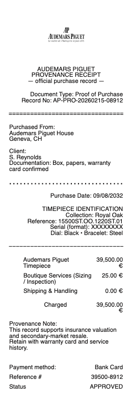 Audemars Piguet Receipt