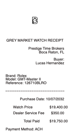 Grey Market Watch Dealer Receipt