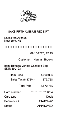 Saks Fifth Avenue Receipt