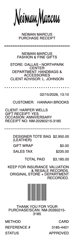 Neiman Marcus Receipt
