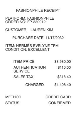 Fashionphile Receipt