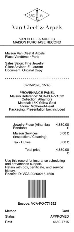 Van Cleef & Arpels Receipt