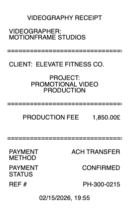 Videography Receipt