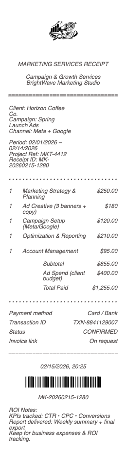 Marketing Services Receipt