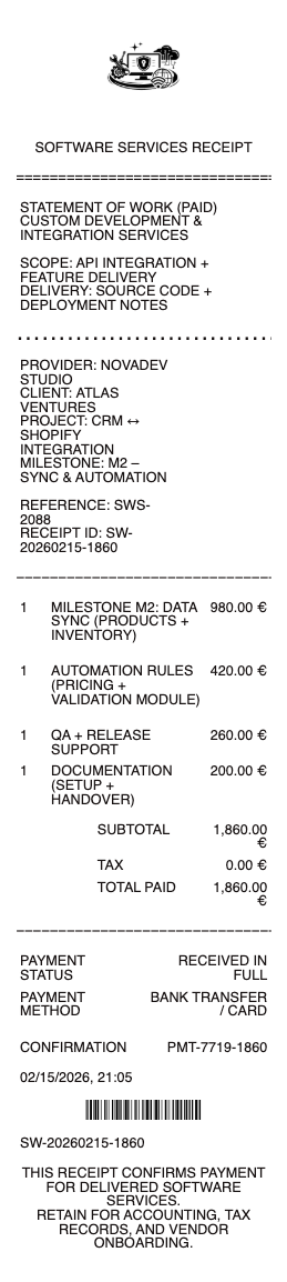 Software Services Receipt