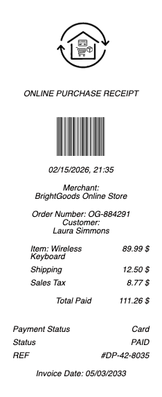 Online Purchase Receipt