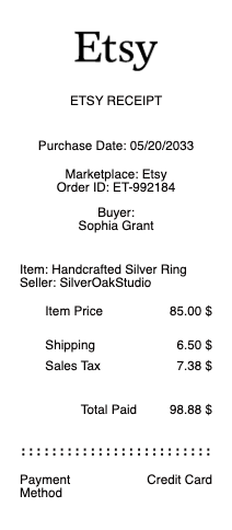 Etsy Receipt