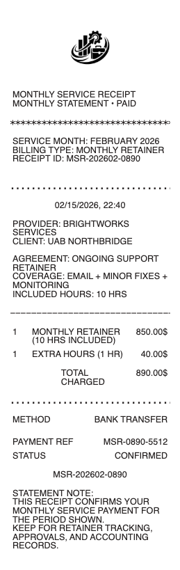 Monthly Service Receipt
