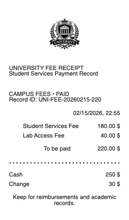 University Fee Receipt