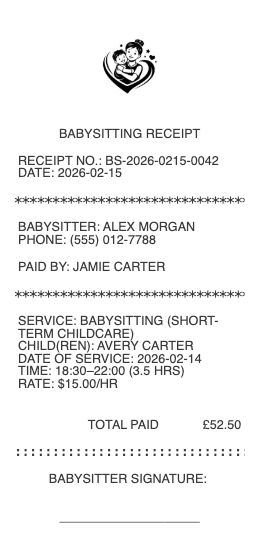 Babysitting Receipt