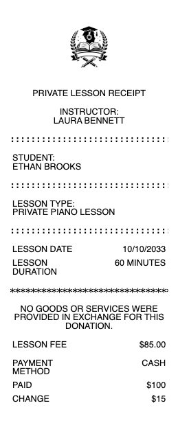 Private Lesson Receipt