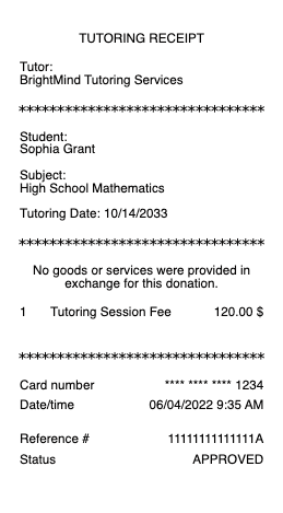 Tutoring Receipt