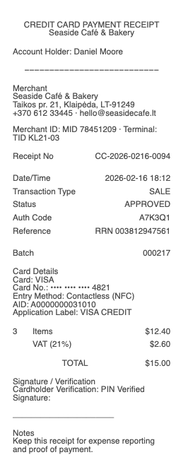 Credit Card Receipt