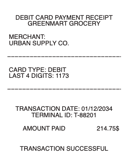 Debit Card Receipt