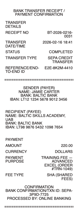 Bank Transfer Receipt