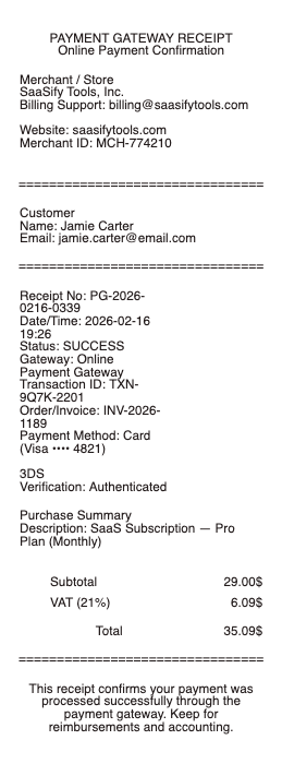 Payment Gateway Receipt