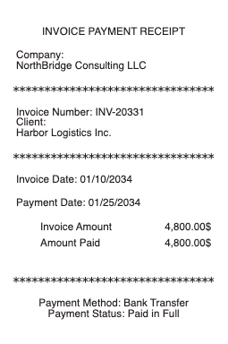 Invoice Payment Receipt