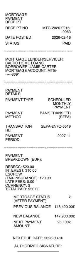 Mortgage Payment Receipt