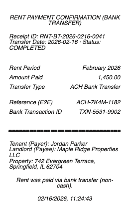 Rent Bank Transfer Receipt