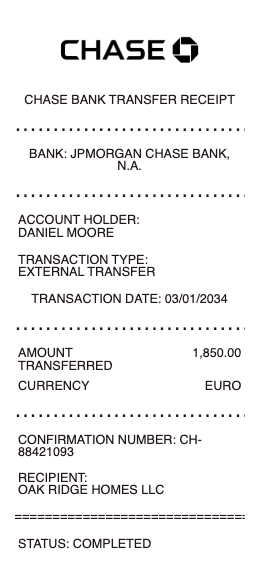 Chase Bank Transfer Receipt