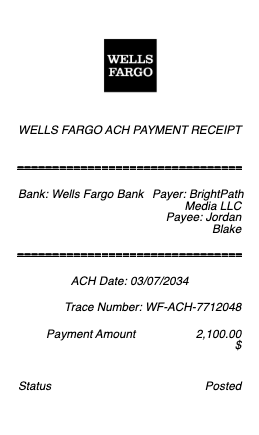 Wells Fargo ACH Payment Receipt