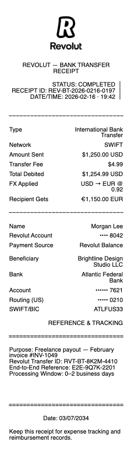 Revolut Bank Transfer Receipt