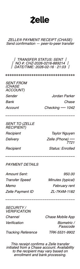 Zelle (Chase) Receipt