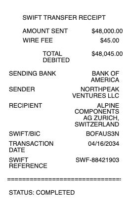 SWIFT Transfer Receipt