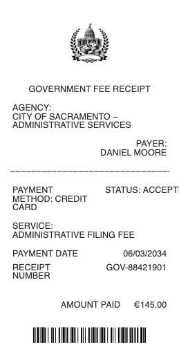 Government Fee Receipt